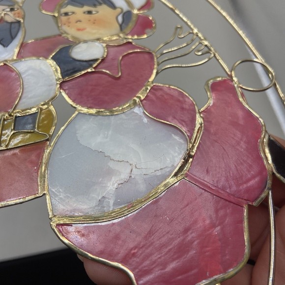 Vintage Capiz Shell Christmas Sun Catcher Santa and Mrs. Claus Holiday Decor - Picture 7 of 11